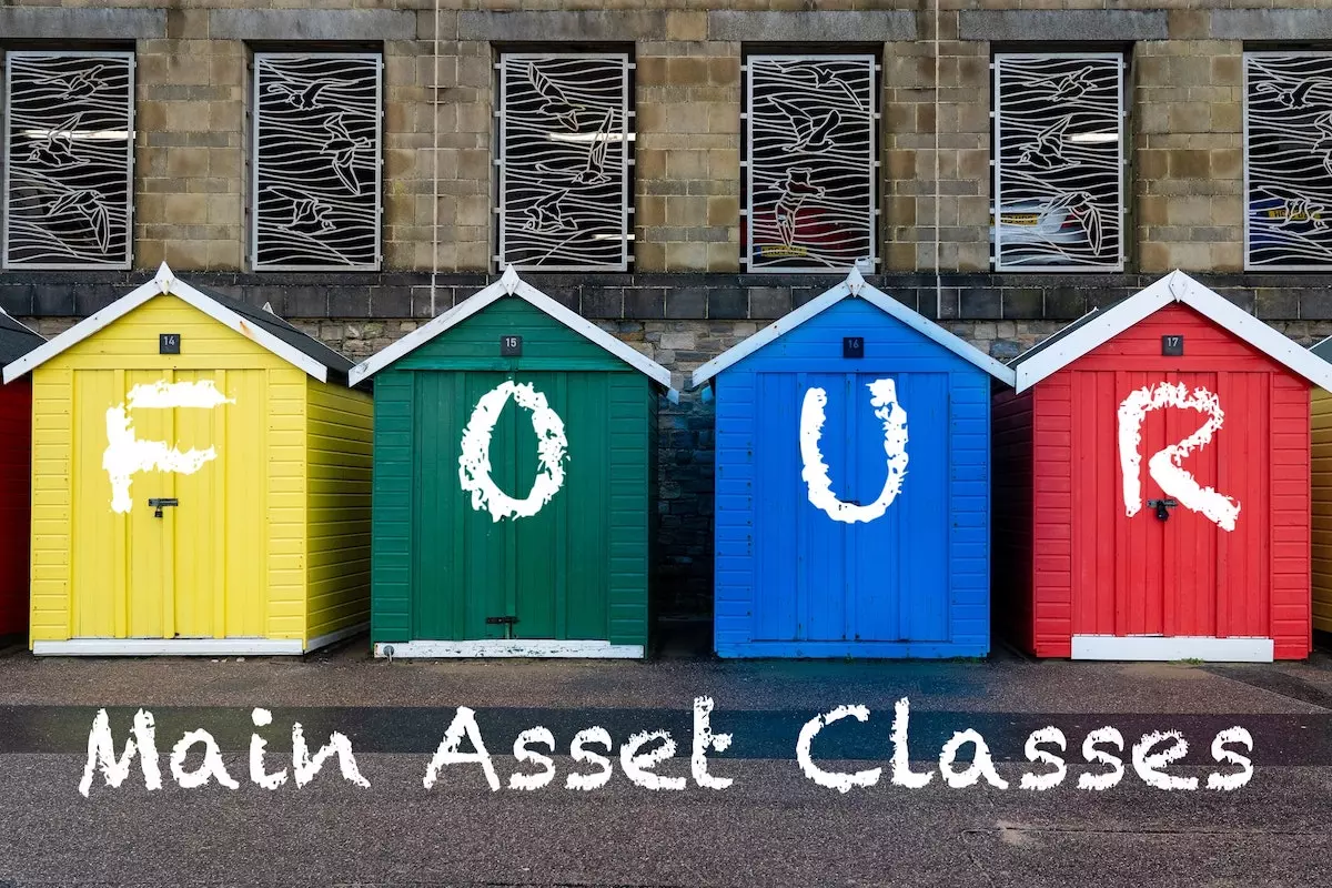 four main asset classes written over four coloured houses