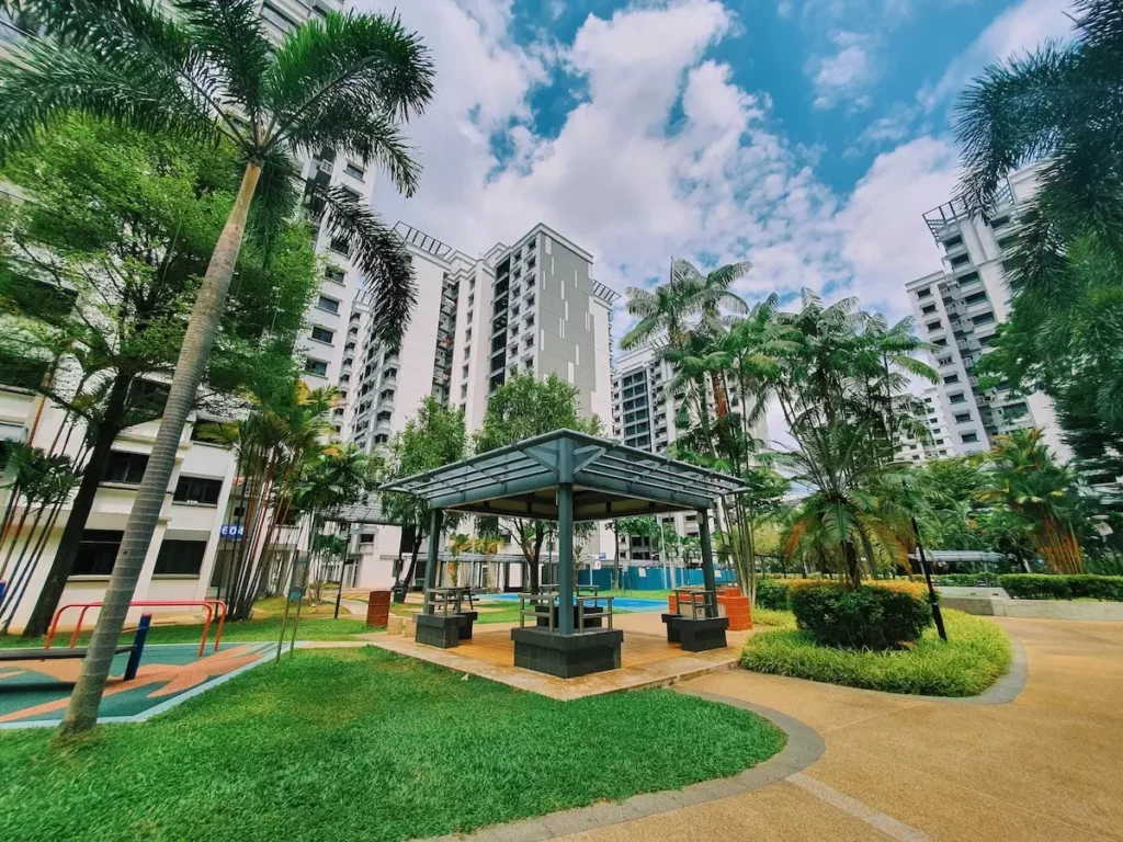 Image of HDB housing flats in Singapore with beautiful park and greenery.