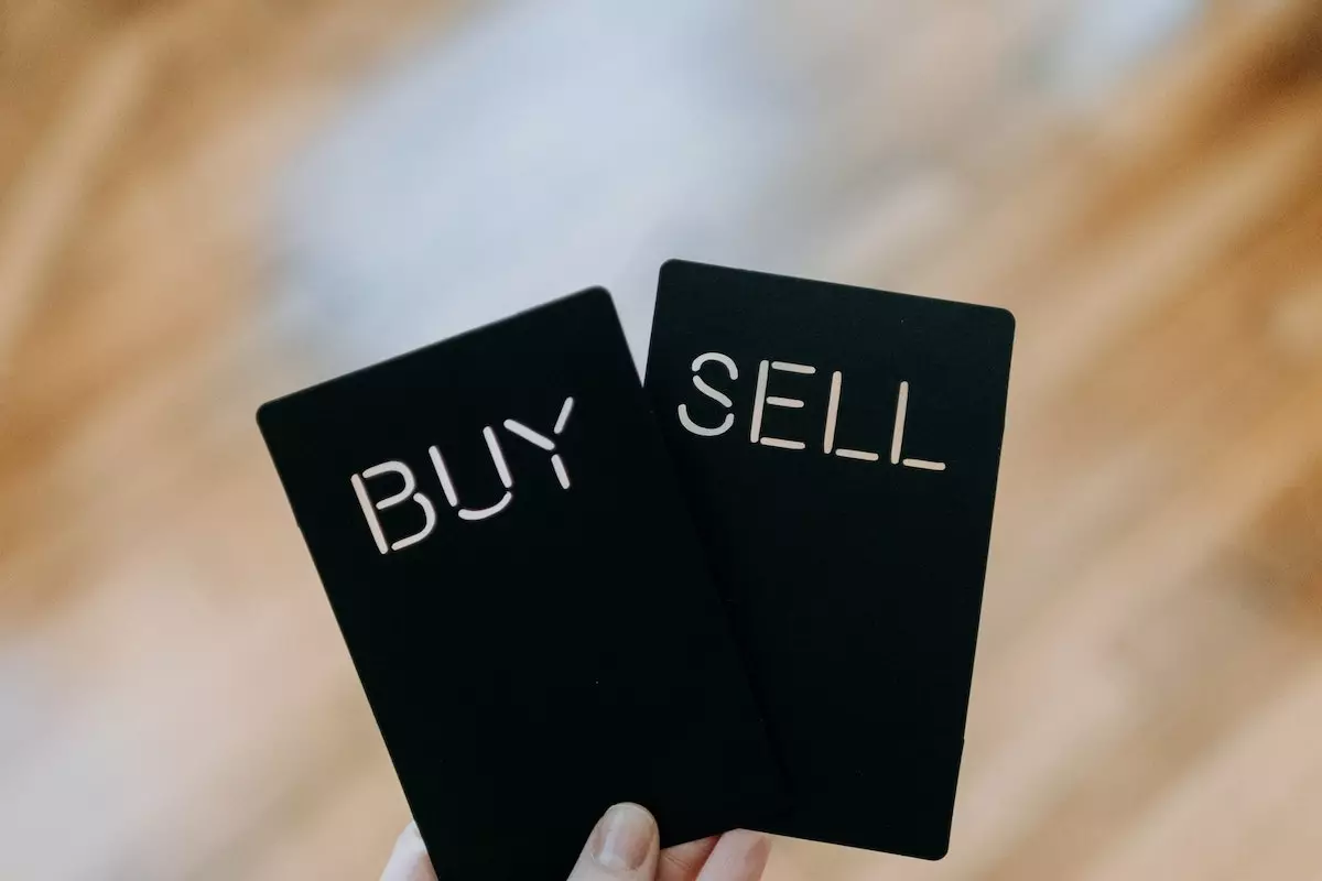 Image of buy and sell cards - stock market