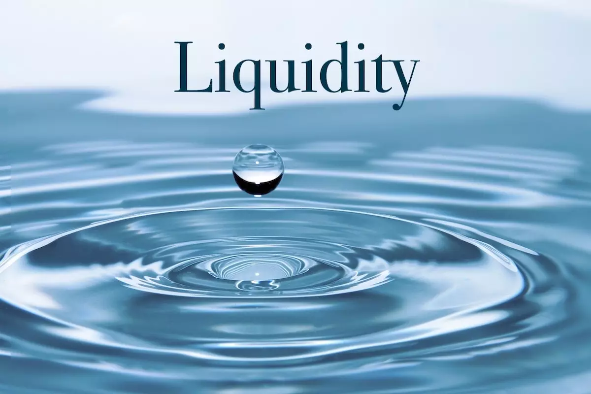 Image of water droplet with quote: liquidity.