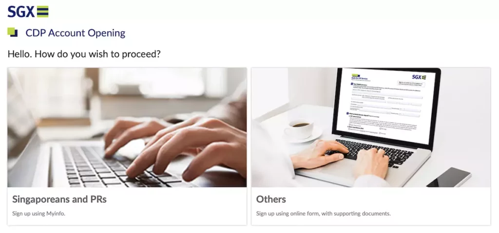 screenshot of SGX CDP account opening webpage