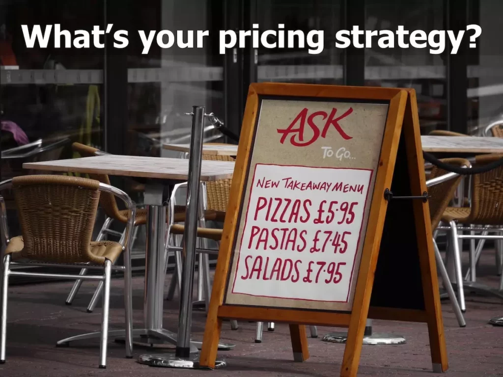 Image of a restaurant's menu and price list with quote: what's your pricing strategy.