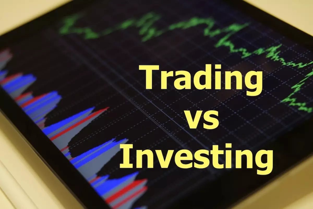 Image of a stock price chart with the text overlay: Trading vs Investing.
