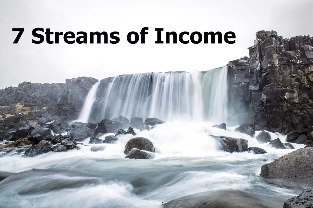 Image of waterfall with the text overlay: 7 streams of income