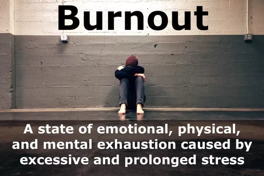 Burnout - A state of emotional, physical, and mental exhaustion caused by excessive and prolonged stress.