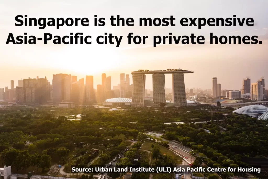 Image of Singapore city with the text overlay: Singapore is the most expensive Asia-Pacific city for private homes.