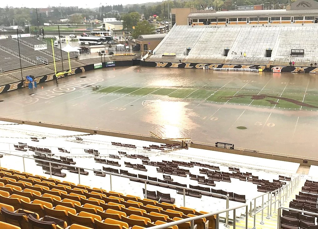 Image of the Waldo Stadium flooding wth water