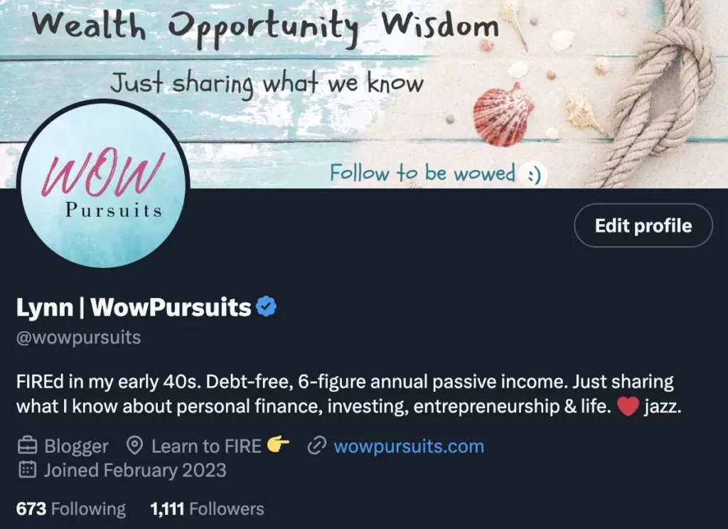 Screenshot of WowPursuit's X bio, showing followers count.