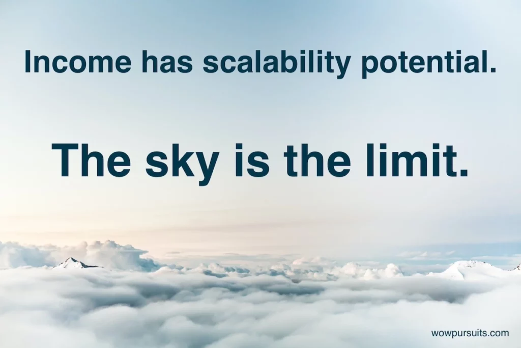Image of the above-clouds sky with the text overlay: Income has scalability potential. The sky is the limit.